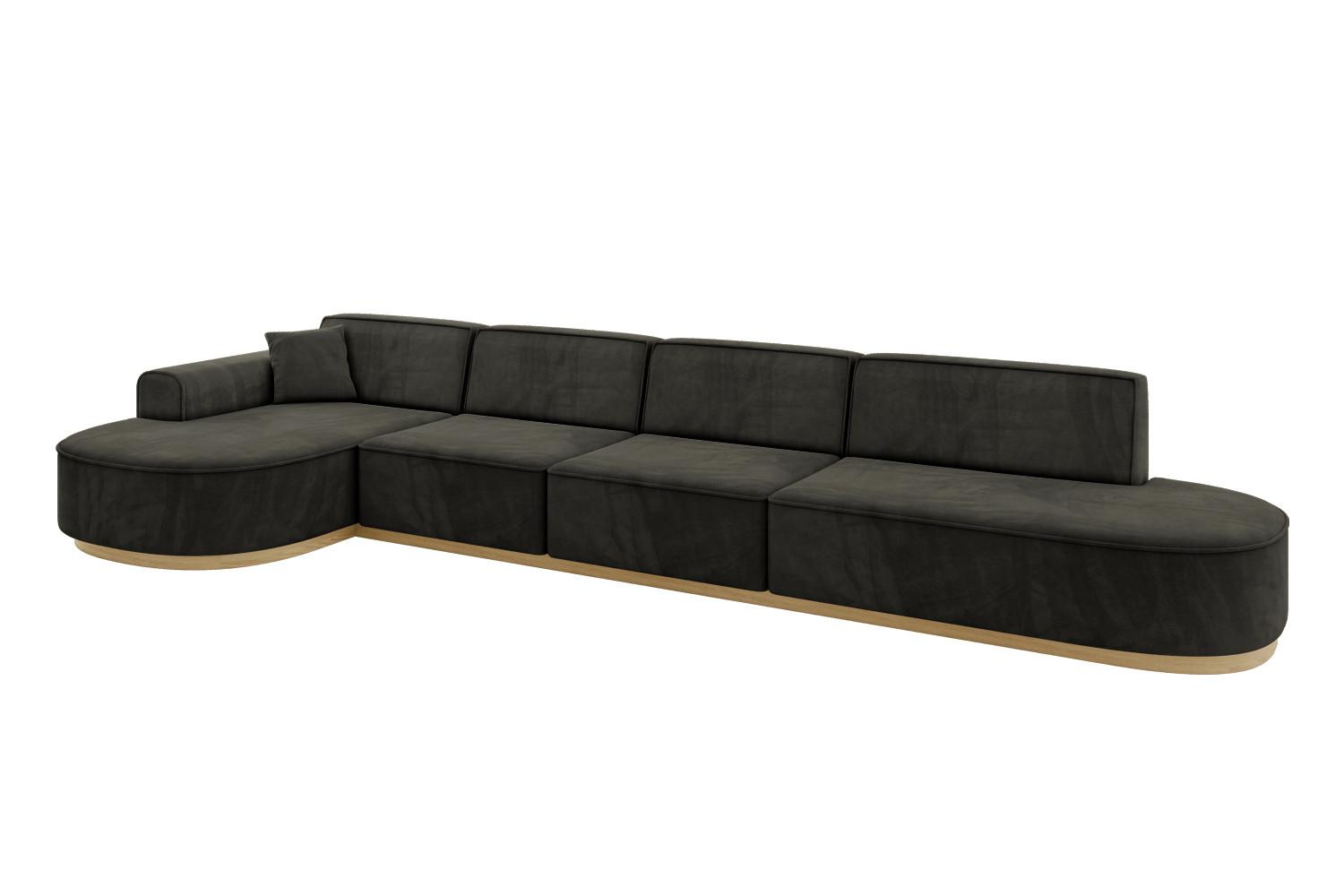 ECKSOFA Ottomane Links MARI-L3-v2 - 413x171x83 cm Schwarz Velours - Schwarz, Holzwerkstoff/Textil (413/171cm) - ALTDECOR
