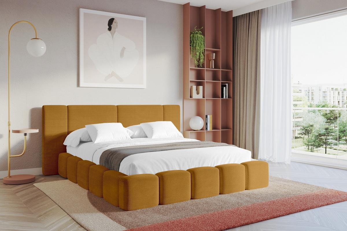 POLSTERBETT mit Bettkasten und Lattenrost, Boxbett ohne Matratze - NILO 120x200 Senfgelb - Currygelb, Holzwerkstoff/Textil (120/200cm) - ALTDECOR