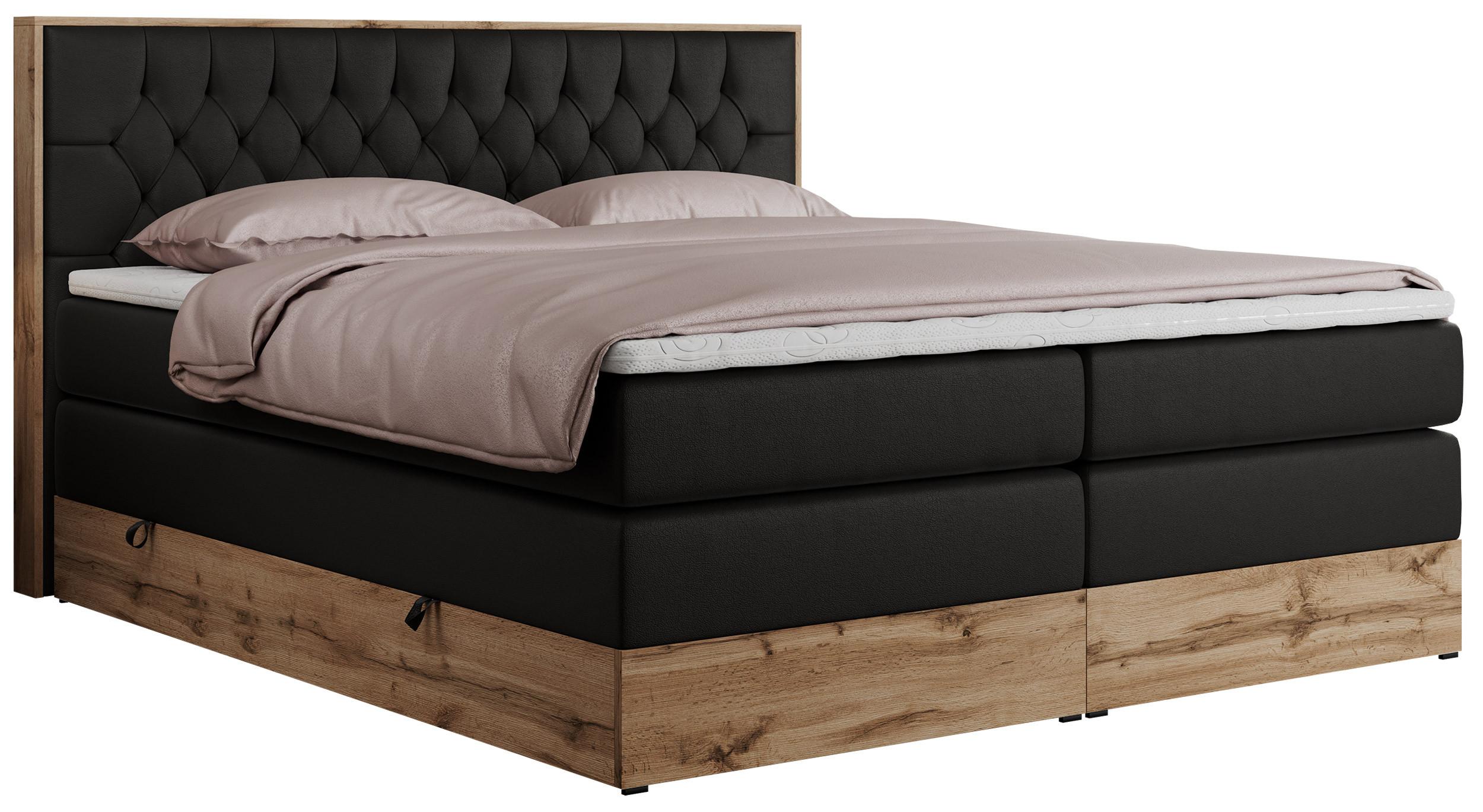 BOXSPRINGBETT AMORE KING 160/200 Schwarz Kunstleder - H4 - Schwarz, Holz/Textil (160/200cm) - MKS