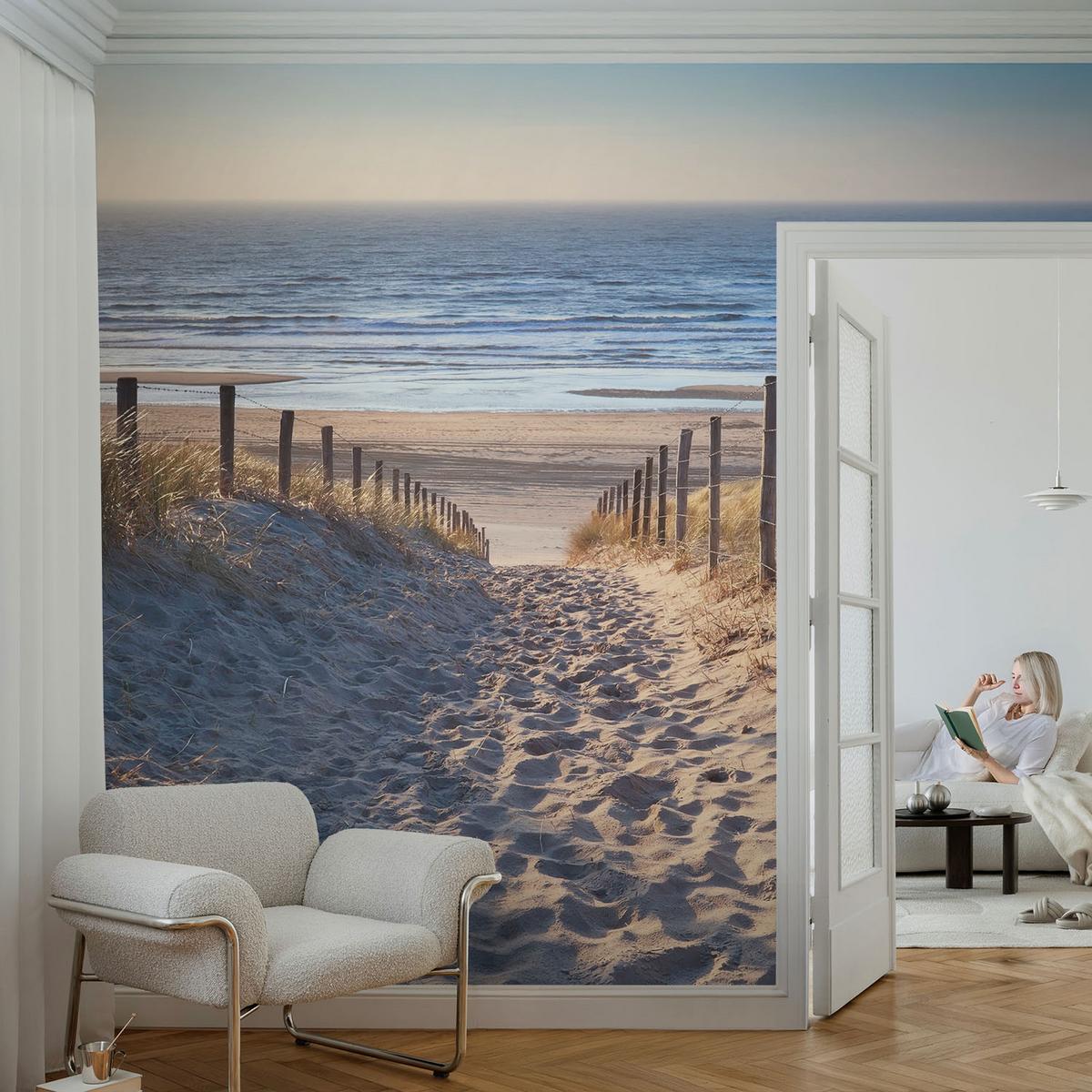FOTOTAPETE 312x219 cm - Strandweg - Weiß, Textil (312/219cm) - Wallfluent