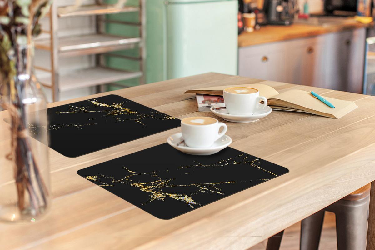 PLATZSETS 6er-Set Marmor - Schwarz - Gold - Luxus Platzdeckchen 45x30 cm - Goldfarben, Kunststoff (0.3/45/30cm) - MuchoWow