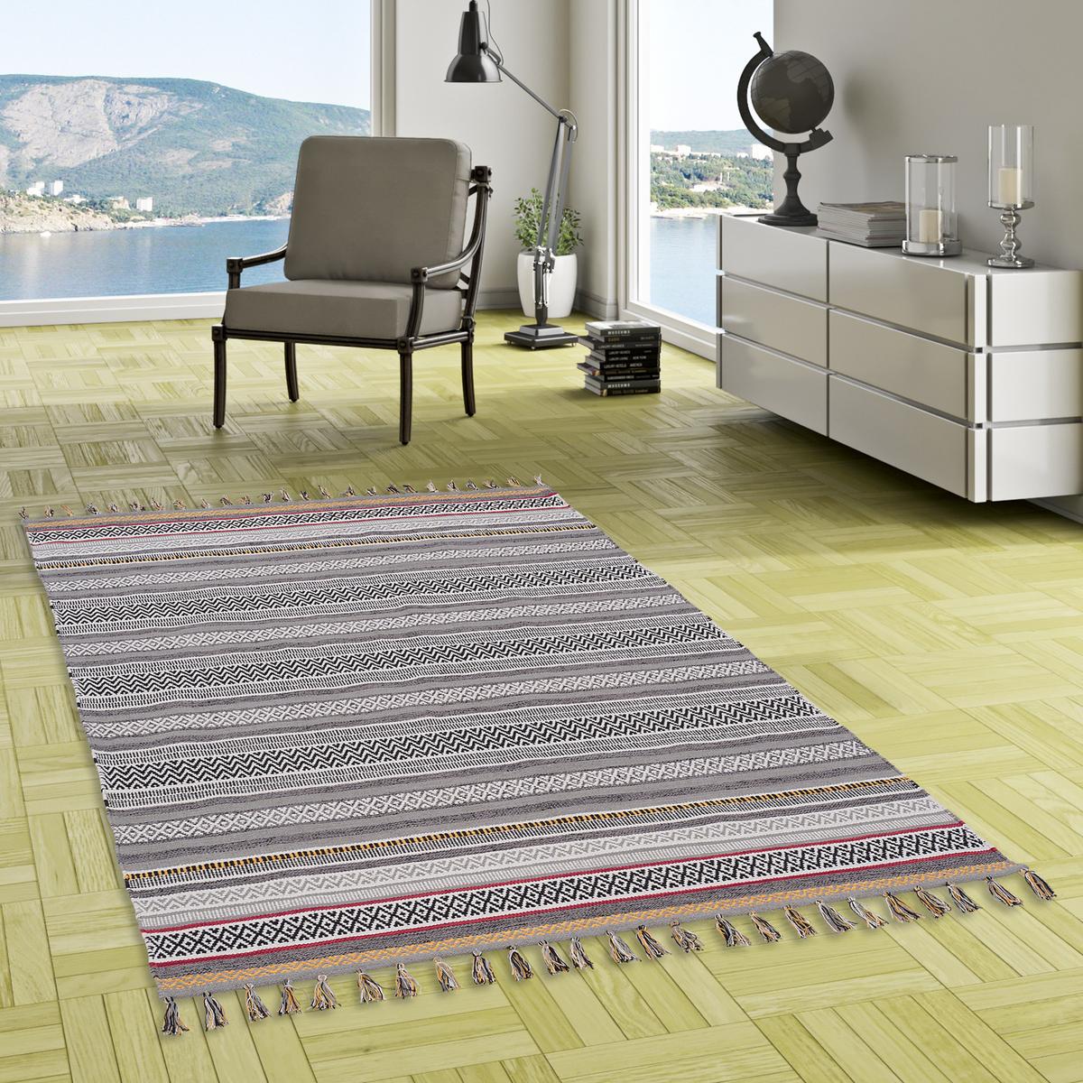 KELIM BAUMWOLLE NATUR TEPPICH GRACE - Grau, Textil (140/200cm) - Pergamon