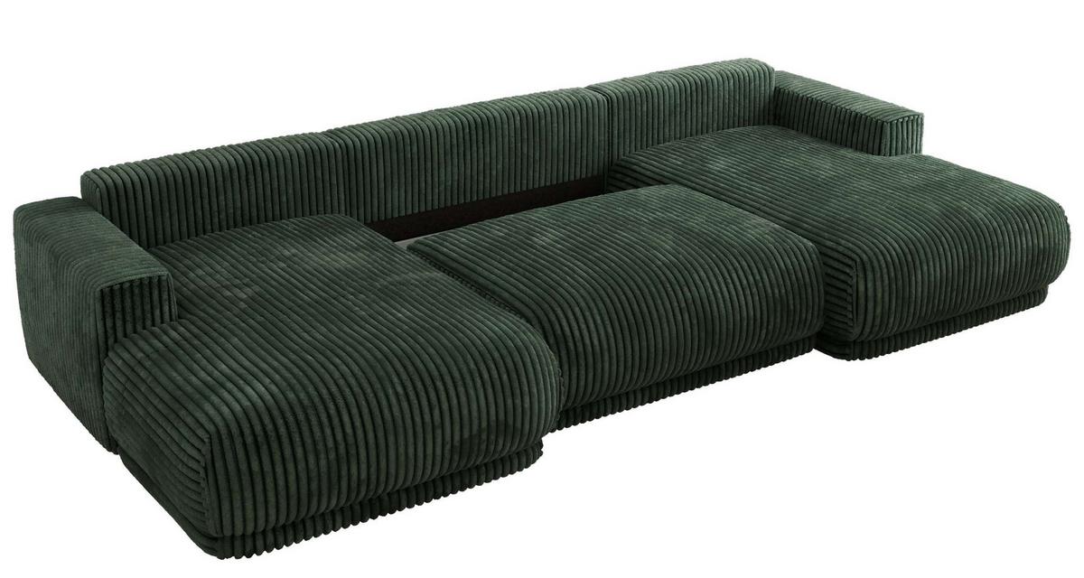 WOHNLANDSCHAFT RINA U Dunkelgrün Cord - Dunkelgrün/Schwarz, Kunststoff/Textil (360/85/170cm) - MKS