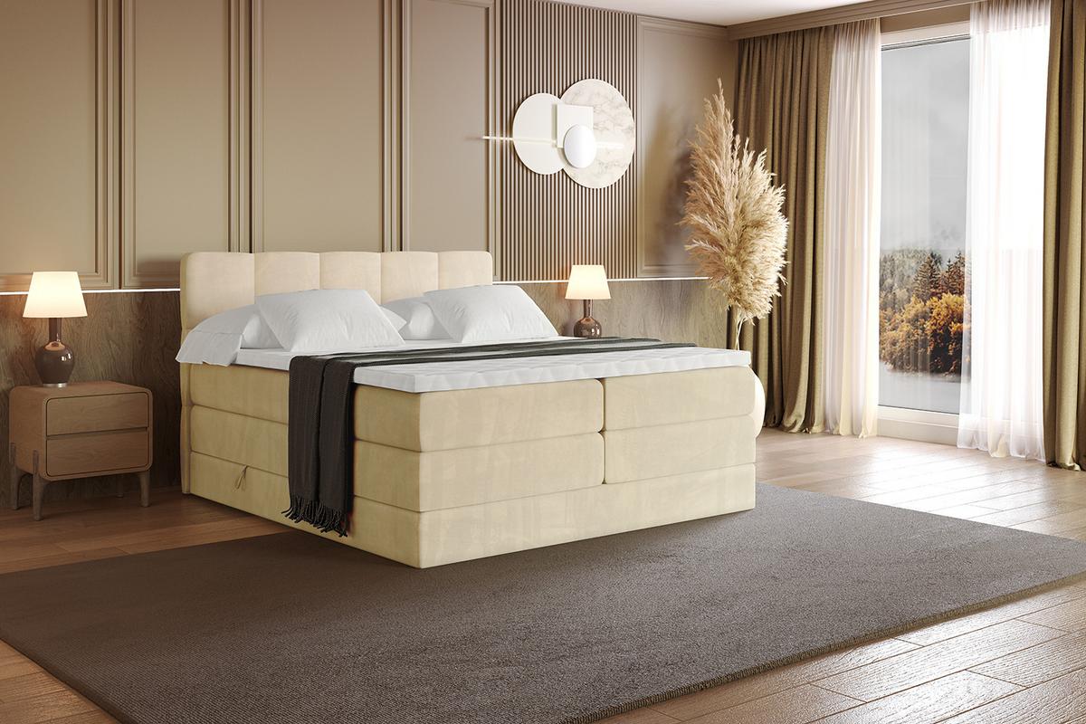BOXSPRINGBETT mit Matratze H3|H4 und Lattenrost - LIRO KING-200x200 - Beige Monolith - Beige, Holzwerkstoff (200/200cm) - ALTDECOR