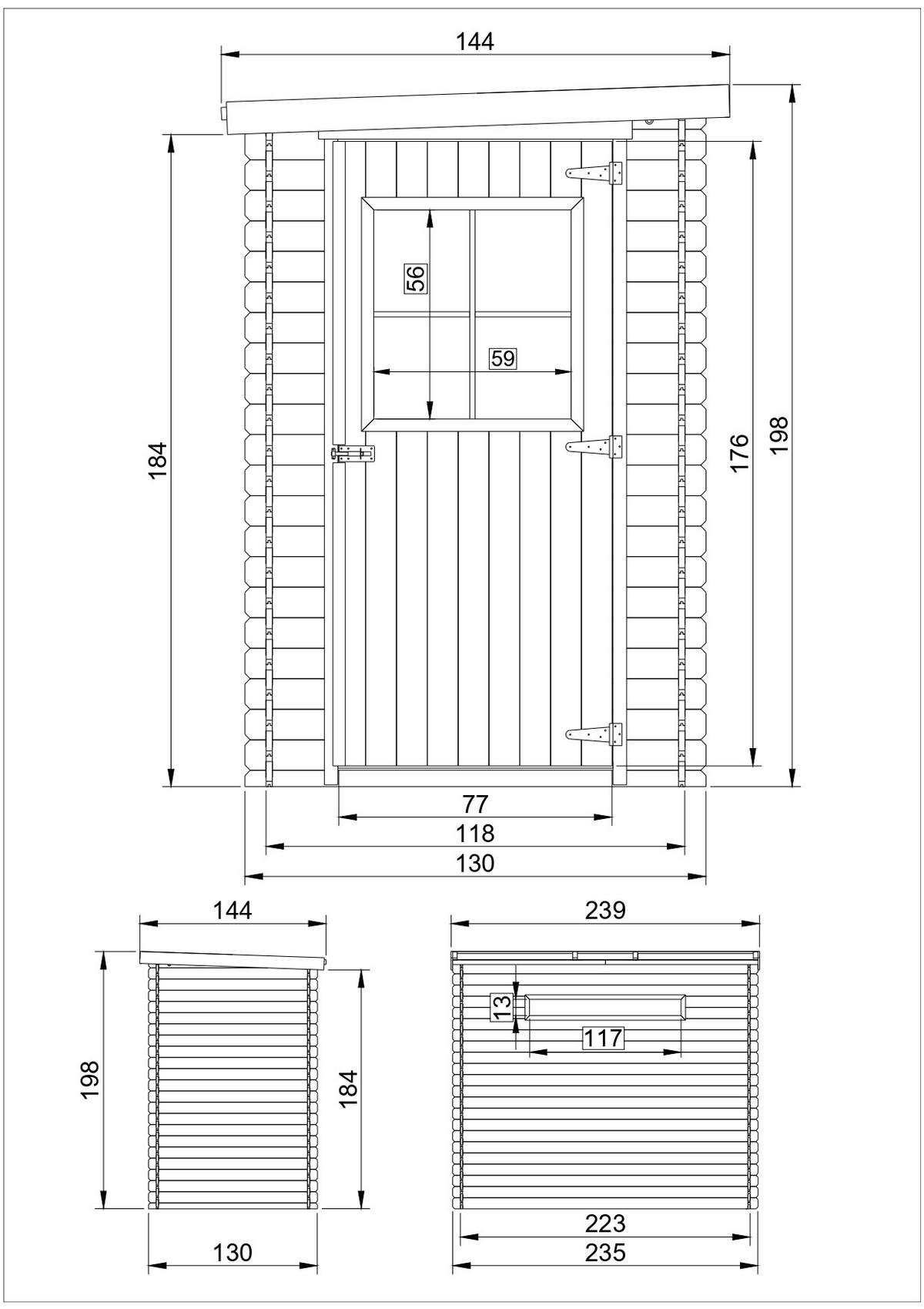 HOLZ-GARTENHAUS - B144xL239xH198 cm/ 2.63 m2 M306 - Beige, Holz (144/198/239cm) - Timbela