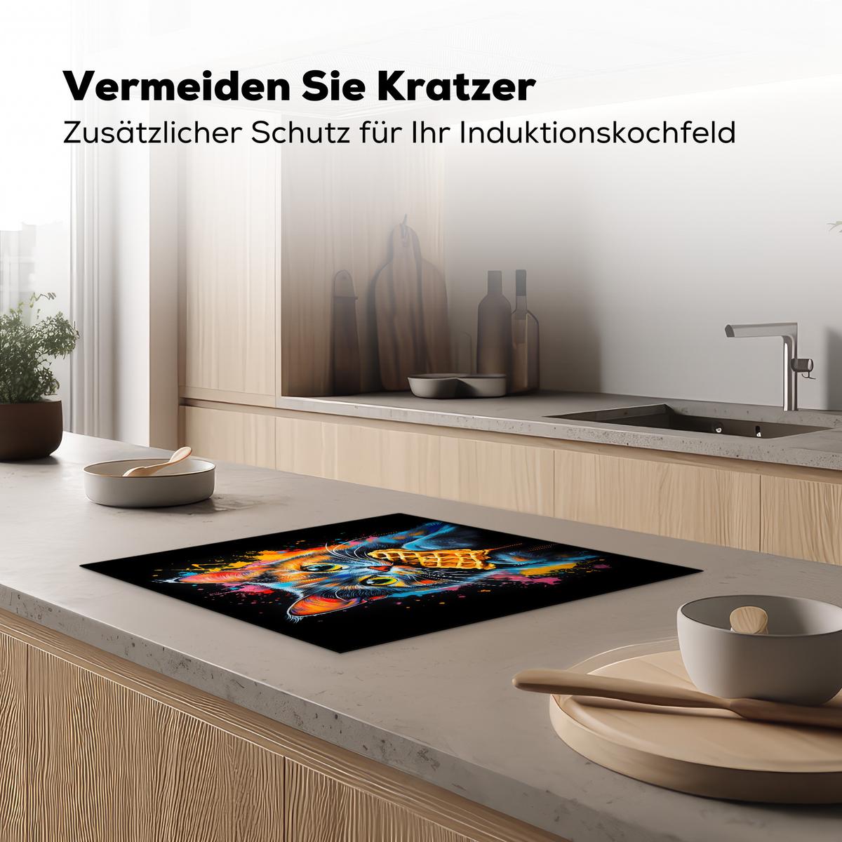 HERDABDECKPLATTE Katze - Graffiti - Bunt - Waffel - Essen Abdeckung Ceranfeld 59x51 cm - Multicolor, Kunststoff (59/51/0.2cm) - MuchoWow
