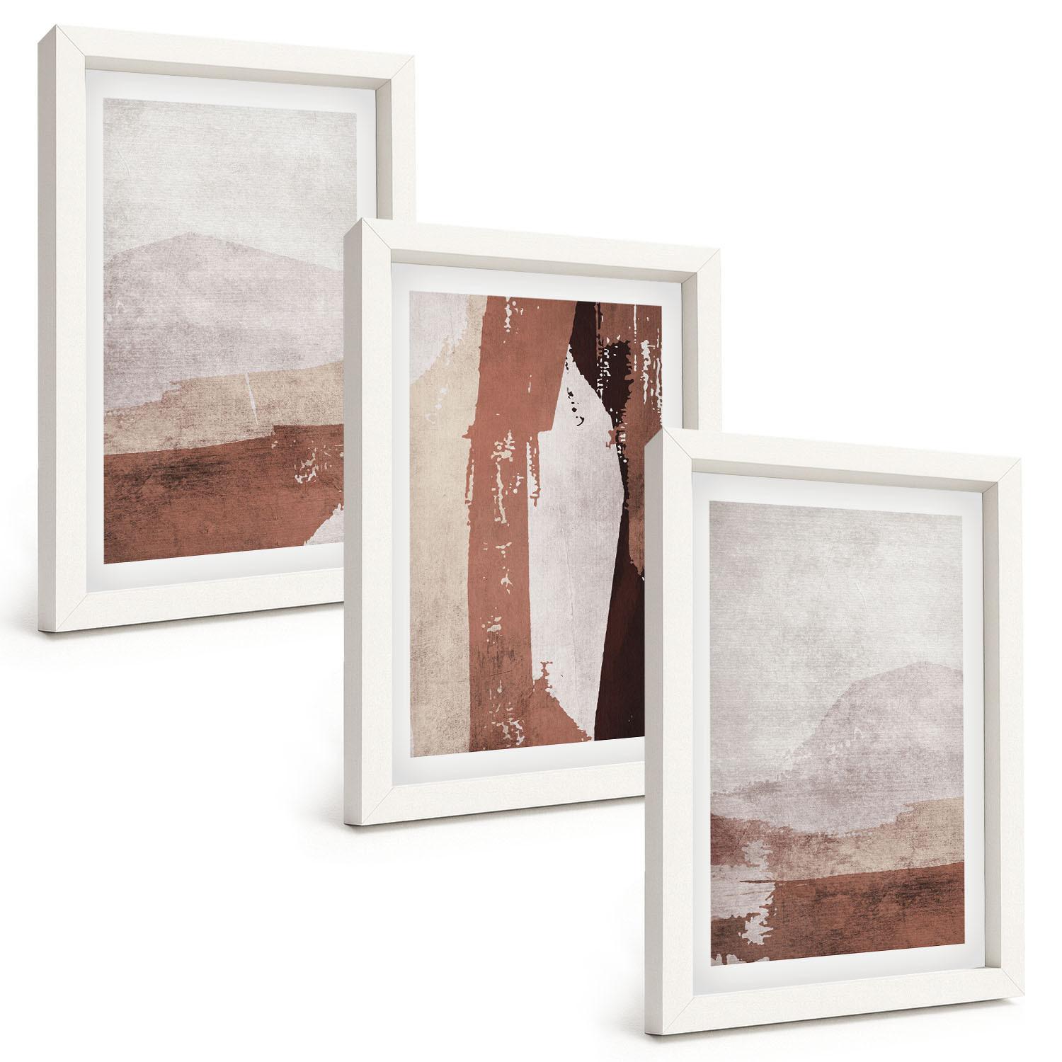 BILDER SET 3er Set - 20x30 cm Weißer Rahmen - Braun-beige abstrakte Muster - Weiß, Kunststoff (20/30cm) - TULUP