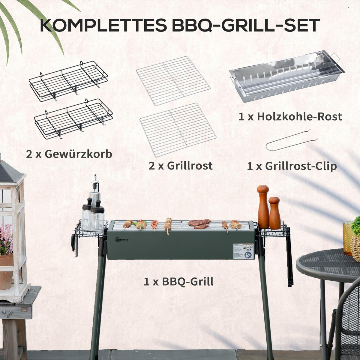 HOLZKOHLEGRILL - Grün, Metall (39/70/94cm) - Outsunny