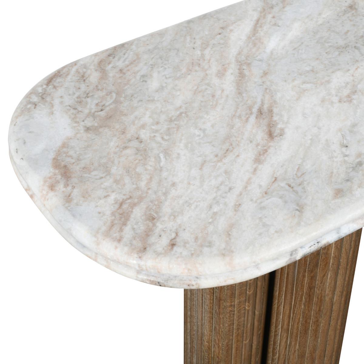 KONSOLENTISCH aus Massivholz und Marmor 165/77/38 cm - Beige, Naturmaterialien (12/38/77cm) - Signature