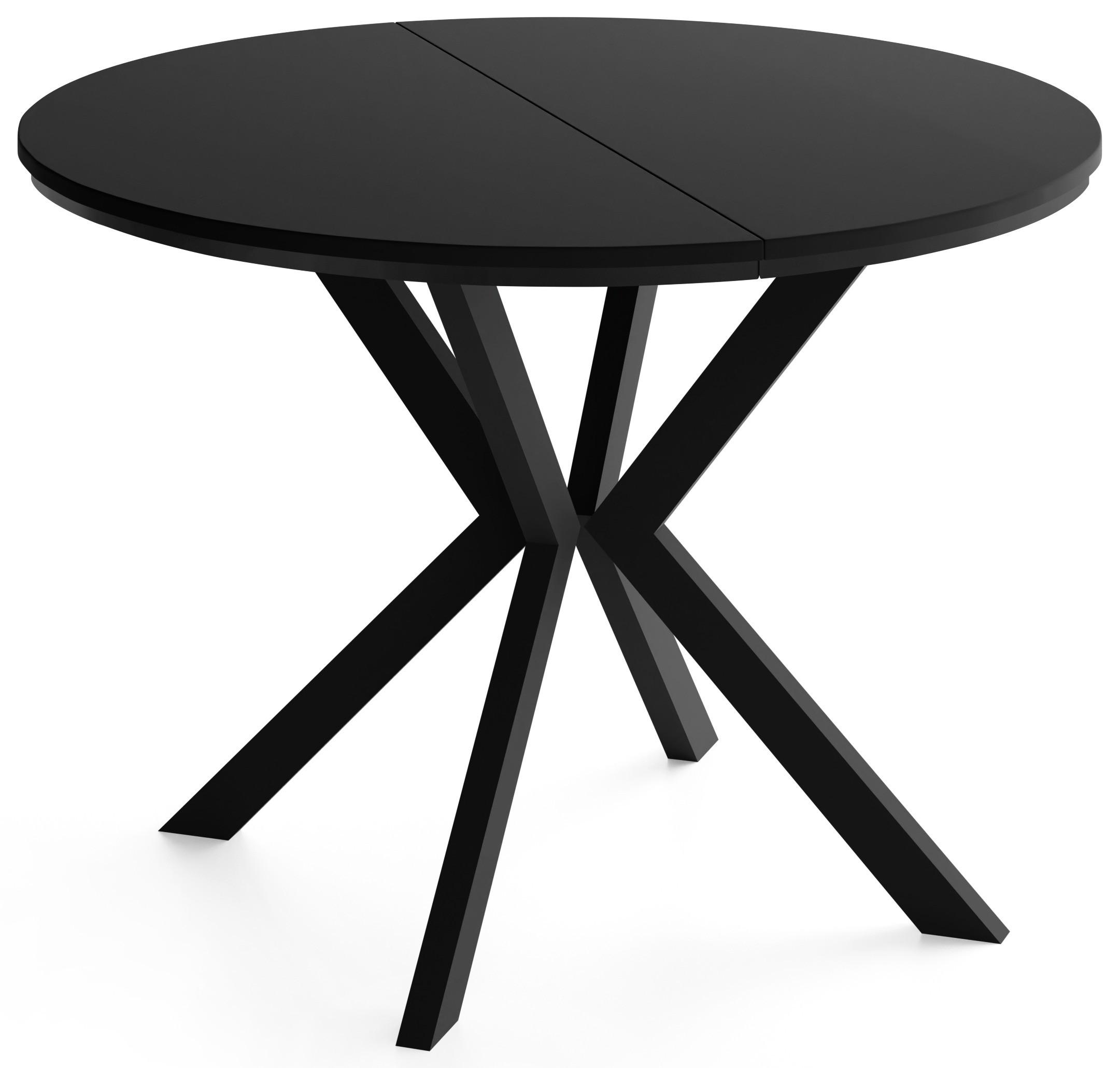 ESSTISCH Valio rund oval ausziehbar verlängerbar mit schwarzen Metallbeinen, Schwarz 100-140/100/76 cm - Schwarz, Holzwerkstoff/Metall (100/140/76cm) - WFL GROUP