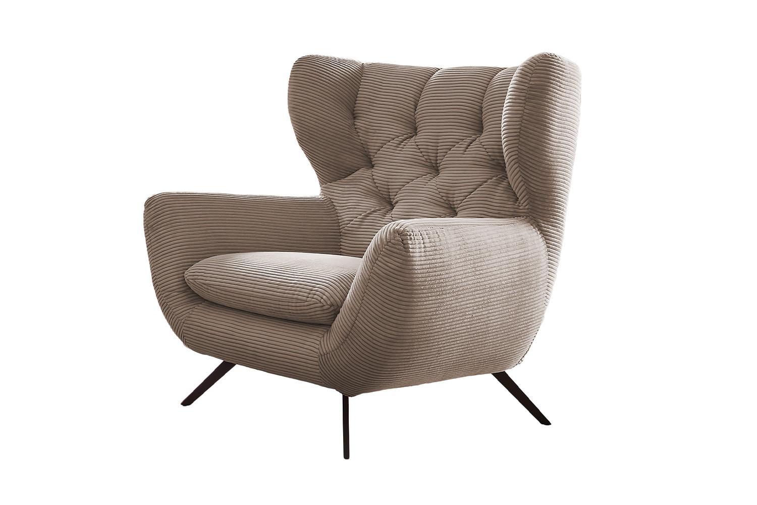 SESSEL CHARME Taupe Cord - Taupe/Schwarz, Textil/Metall (100/106/95cm) - KAWOLA