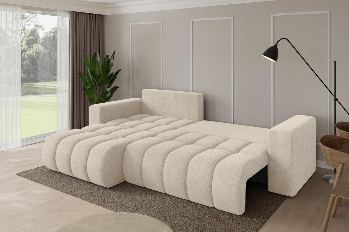 ECKSOFA mit Schlaffunktion Ottomane Links MILA-L-v1 277x195x86 Creme Velours - Creme/Schwarz, Holzwerkstoff/Kunststoff (277/194cm) - ALTDECOR