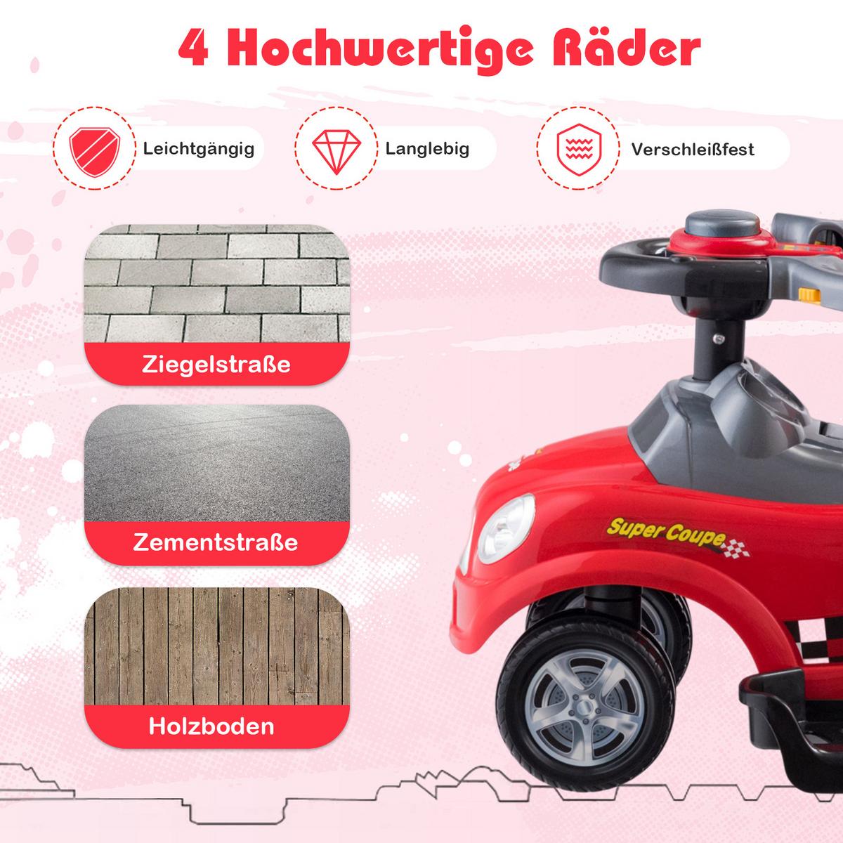 SCHIEBEWAGEN Rot - Rot, Kunststoff (89/84/43cm) - COSTWAY