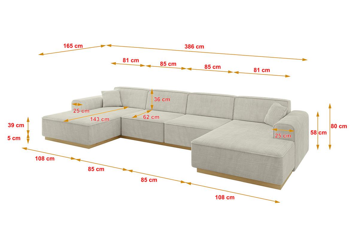 WOHNLANDSCHAFT IREA-U2-v2 - 386x165x80 cm Creme - Ecru/Creme, Holzwerkstoff/Textil (386/80/165cm) - ALTDECOR