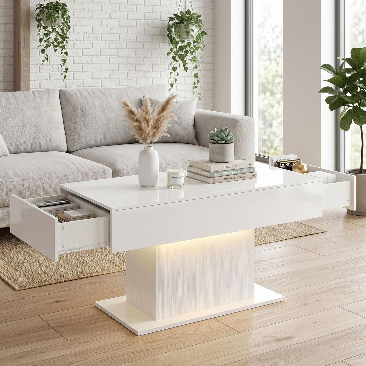 COUCHTISCH Spanplatte MDF Weiß - Weiß Hochglanz/Weiß, Holzwerkstoff (108/48/55cm) - HOMCOM