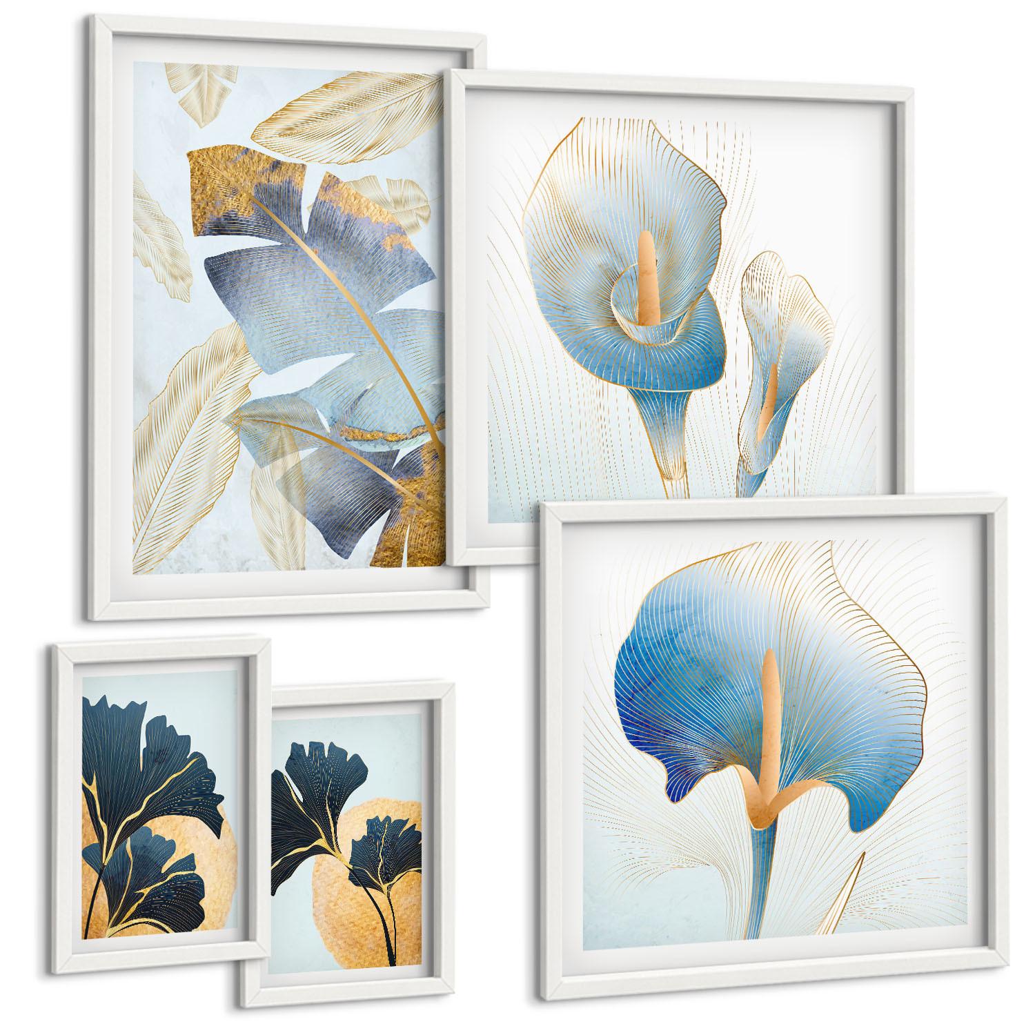 BILDER SET 5er Set - 50x50 cm & 20x30 cm & 40x60 cm Weißer Rahmen - Zitronenweinporträt Kahlo - Weiß, Kunststoff (40/60cm) - TULUP