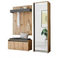 GARDEROBEN-SET 4-teilig Evoke Eiche, grau 170 cm, Garderobe inklusive Sitzkissen - Eichefarben/Schwarz, Glas/Holzwerkstoff (170/200/40cm) - Furn.Design