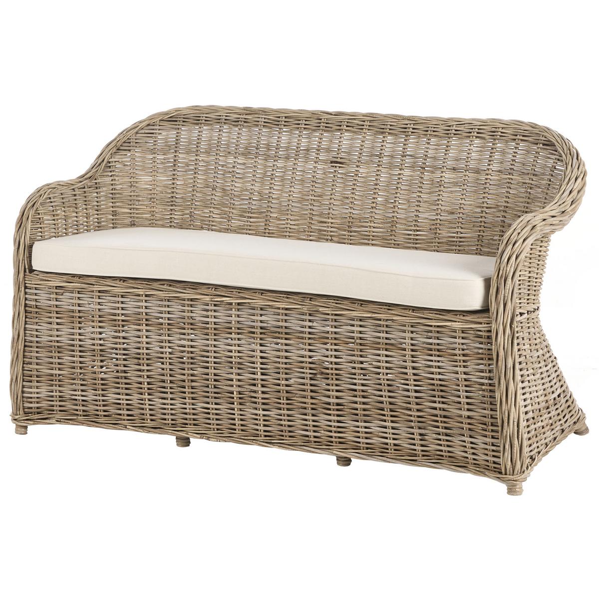 GARTENSOFA 2.5-Sitzer mit Ottomane Naturfarben Susua - Naturfarben/Weiß, Naturmaterialien (150/87/69cm) - Beliani
