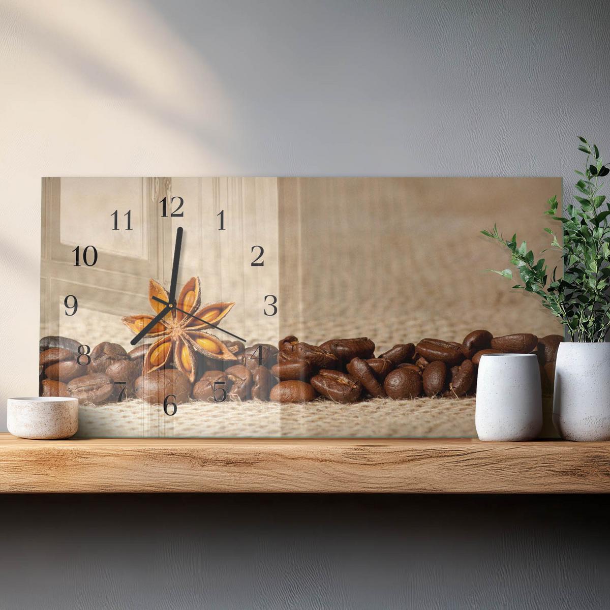 WANDUHR aus Glas 60x30 cm - Kaffeebohnen - Braun, Glas (60/30/0.4cm) - TULUP