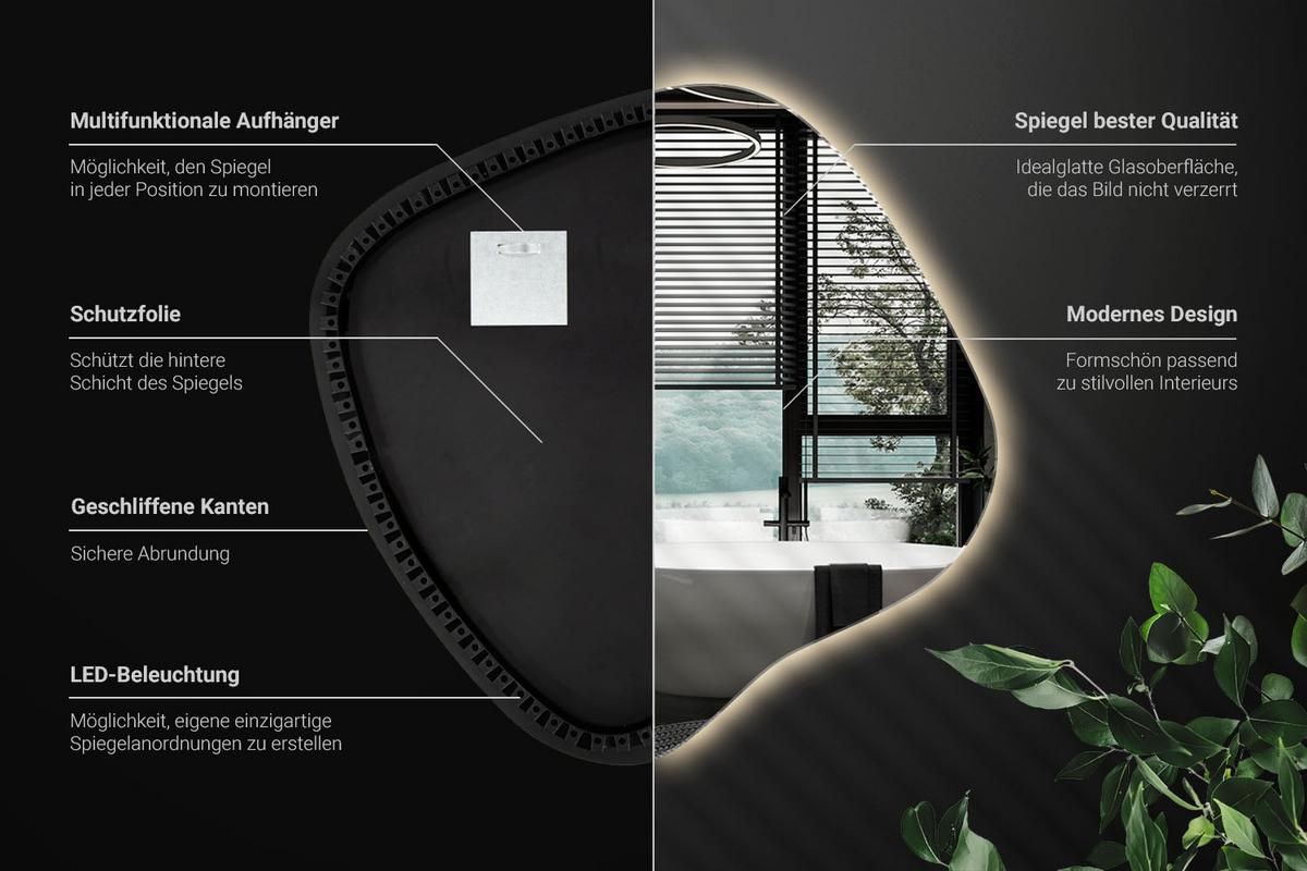 LED SPIEGEL 77x76,6 cm Warmweiß 3000K - Transparent, Glas (77.3/76.6/0.4cm) - Wallfluent