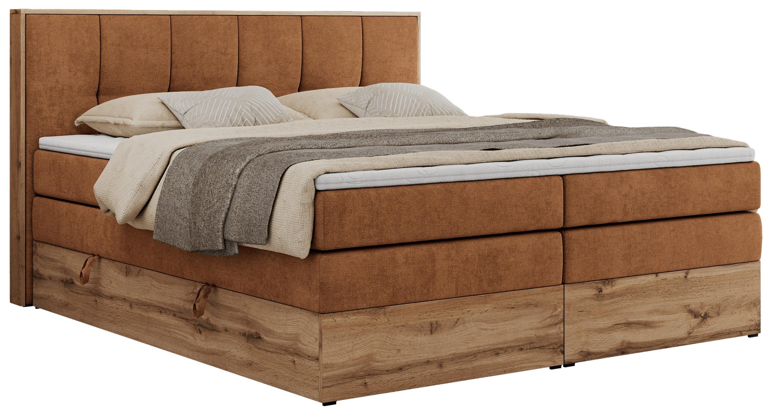 BOXSPRINGBETT ALBERO 1 KING 180/200 Orange Strukture - H3 - Orange, Holz/Textil (180/200cm) - MKS