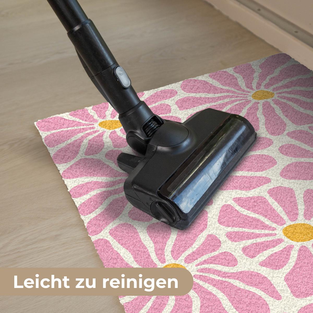 FUSSMATTE Blumen - Muster - Rosa - Beige - Orange Sauberlaufmatte 60x40 cm - Rosa, Kunststoff (60/0.4cm) - MuchoWow