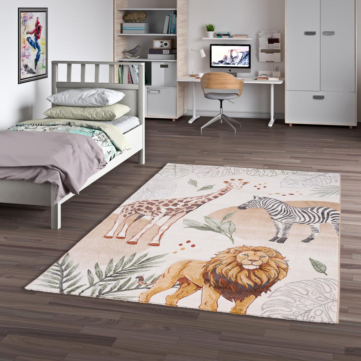 KINDER TEPPICH MAUI KIDS GIRAFFE ZEBRA LÖWE - Multicolor, Textil (80/150cm) - Pergamon