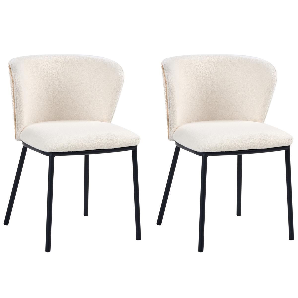 ESSZIMMERSTUHL 2er Set Bouclé Cremeweiß Hoskin - Creme, Textil (53/75/56cm) - Beliani