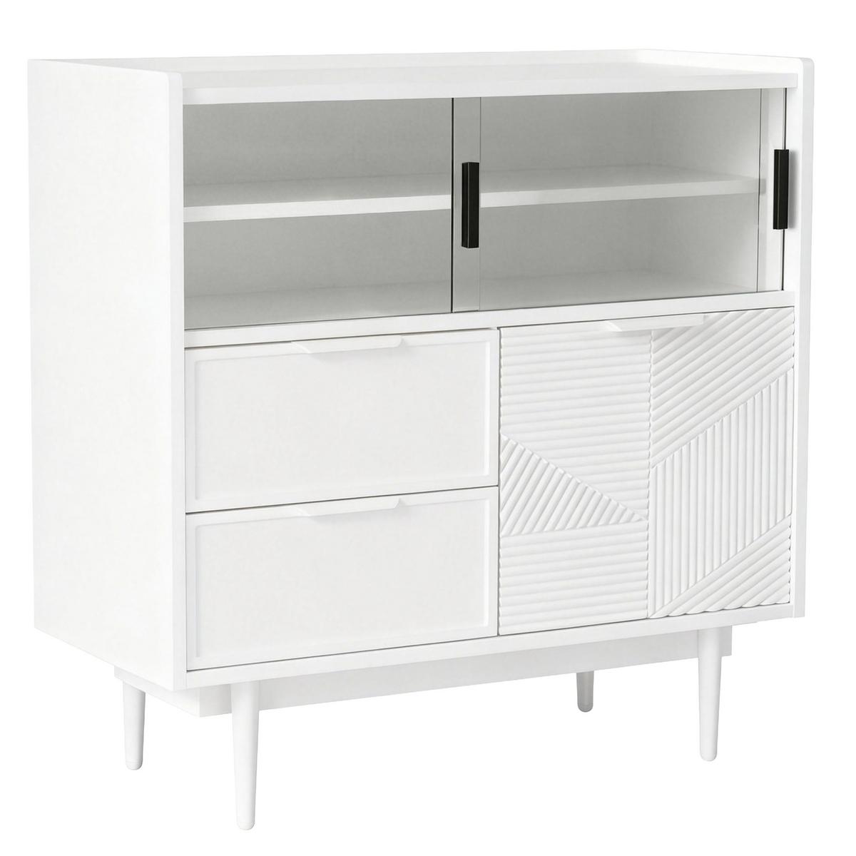 SIDEBOARD weiß 80 cm mit 16-farben led, glasschiebetüren & struktur-front - Weiß, Holzwerkstoff (80/80/35cm) - Urban Meuble