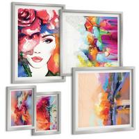 BILDER SET 5er Set - 50x50 cm & 20x30 cm & 40x60 cm Silberner Rahmen - Italienische Flüsse, Hügel, Straße - Silberfarben, Kunststoff (40/60cm) - TULUP