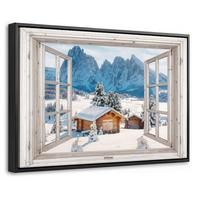 LEINWAND Bilder mit Rahmen - Winterlandschaft - Hütte - Berge - Ausblicke - Aussicht - Natur - 30x20 - Weiß Hochglanz, Textil (30/20cm) - MuchoWow