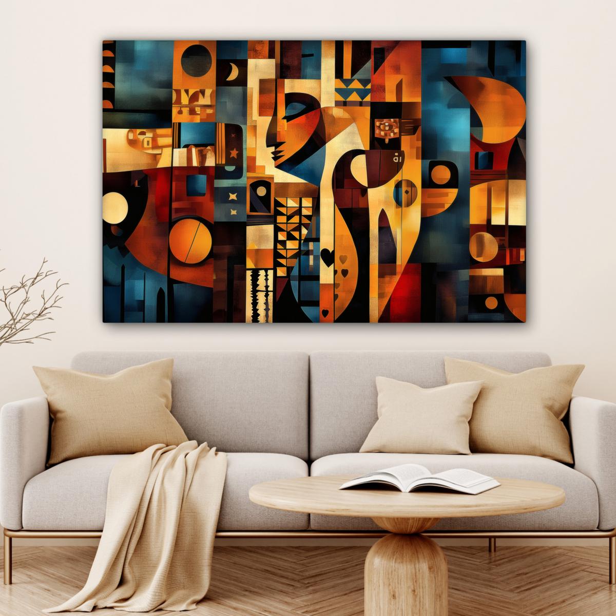 LEINWANDBILD Figuren - Abstrakt - Symbole Wohnzimmer Groß 120x80 cm - Terracotta, Textil (120/80cm) - MuchoWow