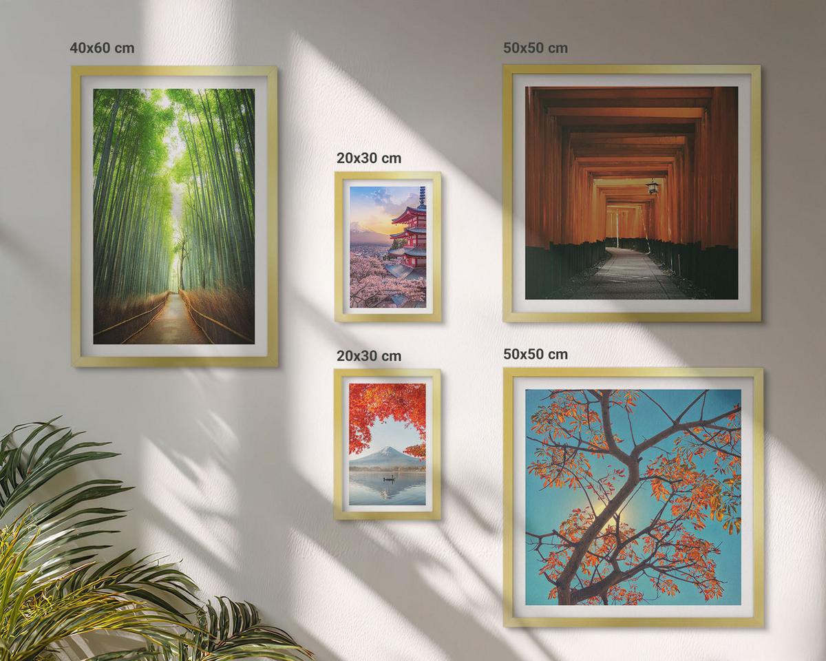 BILDER SET 5er Set - 50x50 cm & 20x30 cm & 40x60 cm Goldrahmen - Meerblick, farbenfrohe Häuser - Goldfarben, Kunststoff (40/60cm) - TULUP
