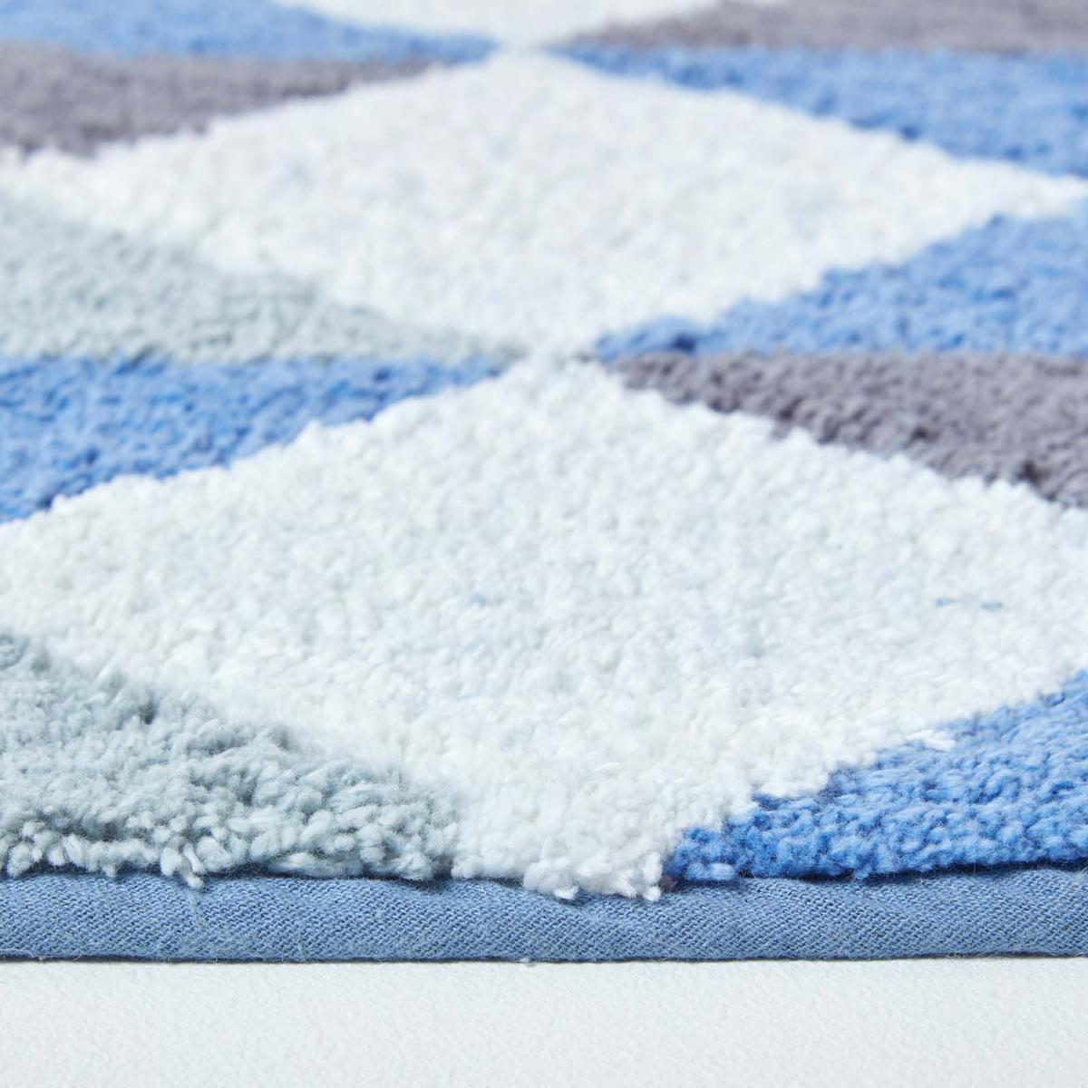 BADEMATTE 50/80 cm Rautenmuster, Baumwolle - Blau, Textil (50/80cm) - Homescapes