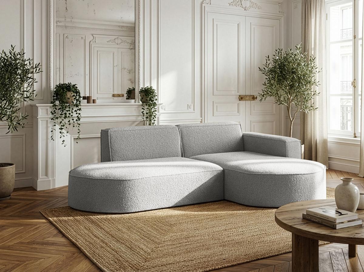 ECKSOFA Hana L-Form 3-Sitzer Ecke Rechts, Boucle, Hellgrau 241/73/168 cm - Hellgrau/Schwarz, Textil/Metall (168/241cm) - WFL GROUP