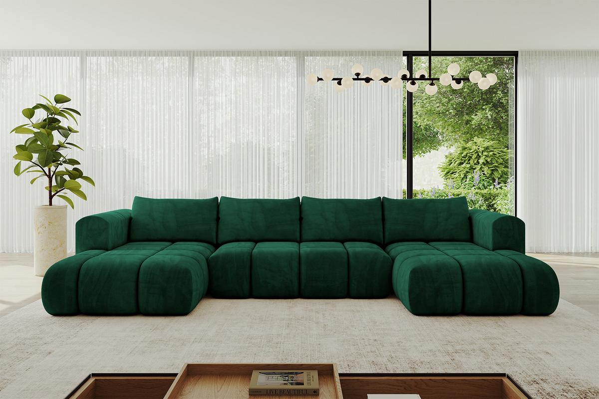 WOHNLANDSCHAFT CLOUD-U 405x185x90 Dunkelgrün Velours - Dunkelgrün, Holzwerkstoff/Kunststoff (405/90/185cm) - ALTDECOR