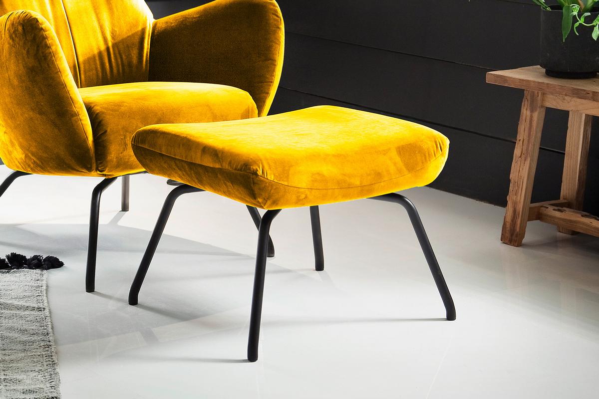 SESSEL MIT HOCKER LOTTE Gelb Velvet - Currygelb/Schwarz, Textil (79/117/82cm) - KAWOLA