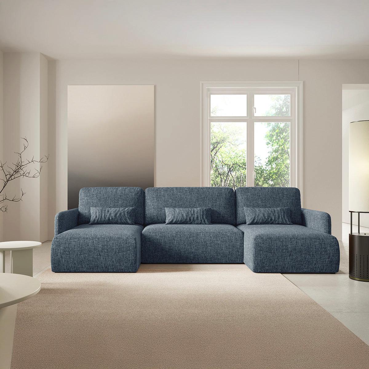 PANORAMASOFA Lazare 4 Sitzplätze Blau - Blau, Holz (290/86/148cm) - Petits-meubles