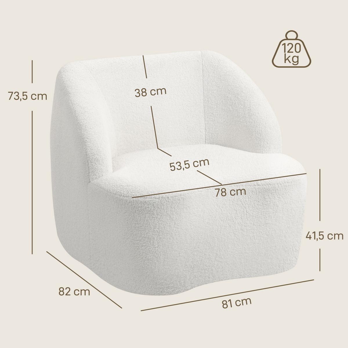 SESSEL Loungesessel mit geschwungenem Design, Polstersessel mit Viles-Optik - Weiß, Kunststoff (81/73.5/82cm) - HOMCOM