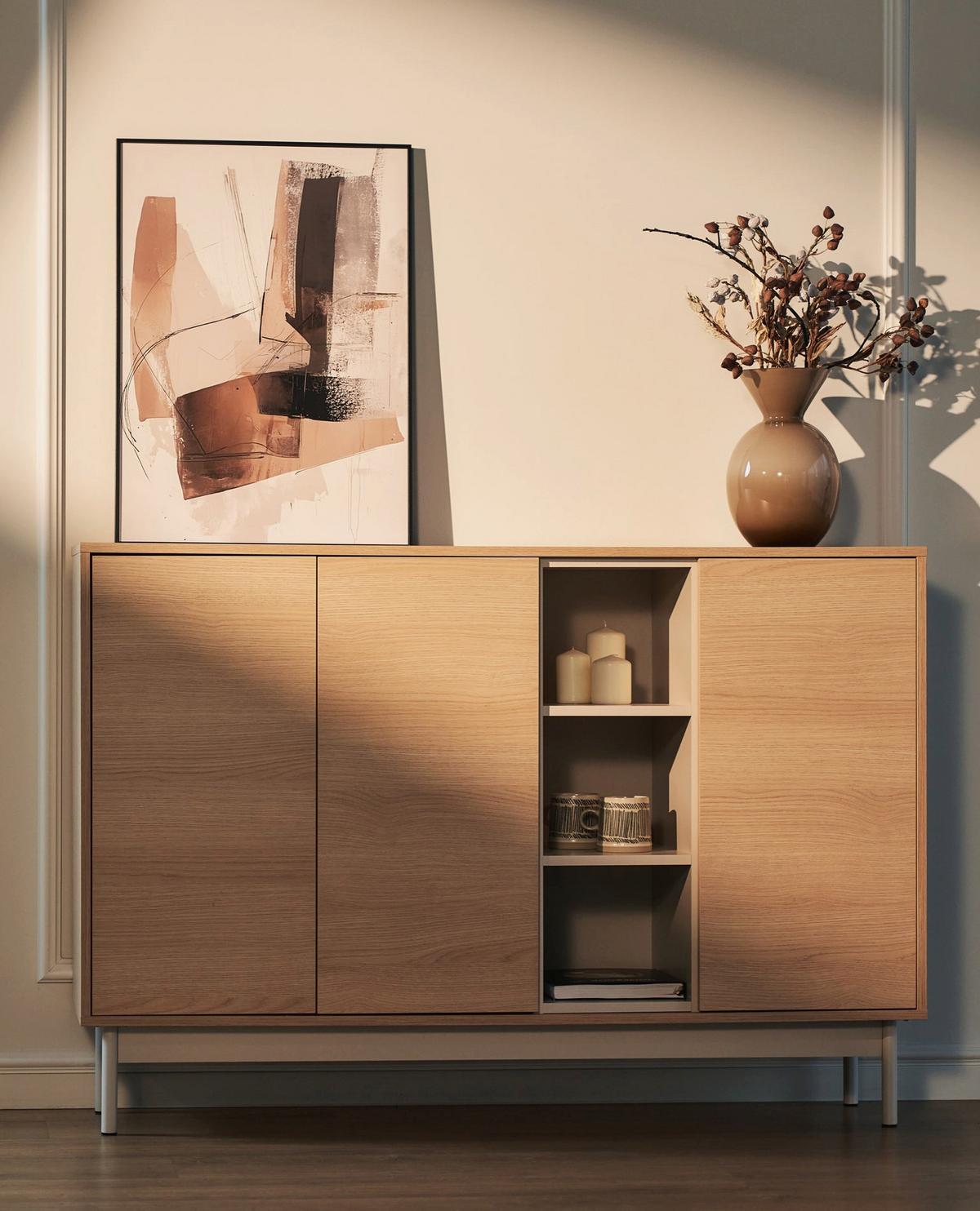 SIDEBOARD Layen Eichenholzoptik Kaschmirgrau 138 cm - Taupe/Beige, Holzwerkstoff/Metall (138/95/39cm) - Selsey