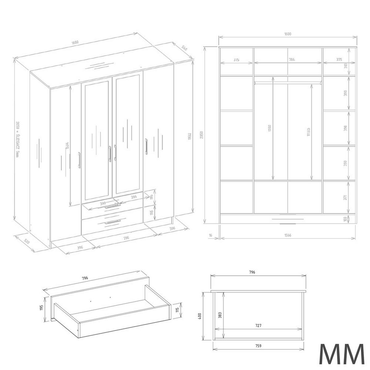 KLEIDERSCHRANK Kaszmir 160/205/52 - Kaschmir, Holzwerkstoff (160/205/52cm) - RAUMHIRSCH FURNITURE