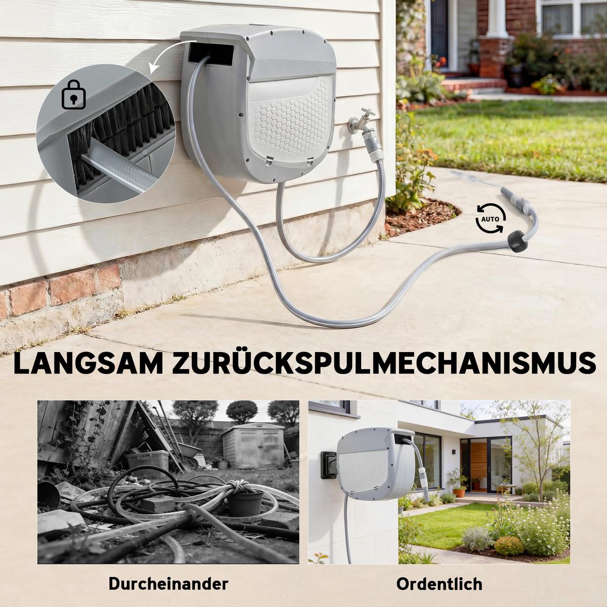 SCHLAUCHTROMMEL 180° schwenkbar Grau 30 m - Grau, Kunststoff (25/40/58cm) - Outsunny
