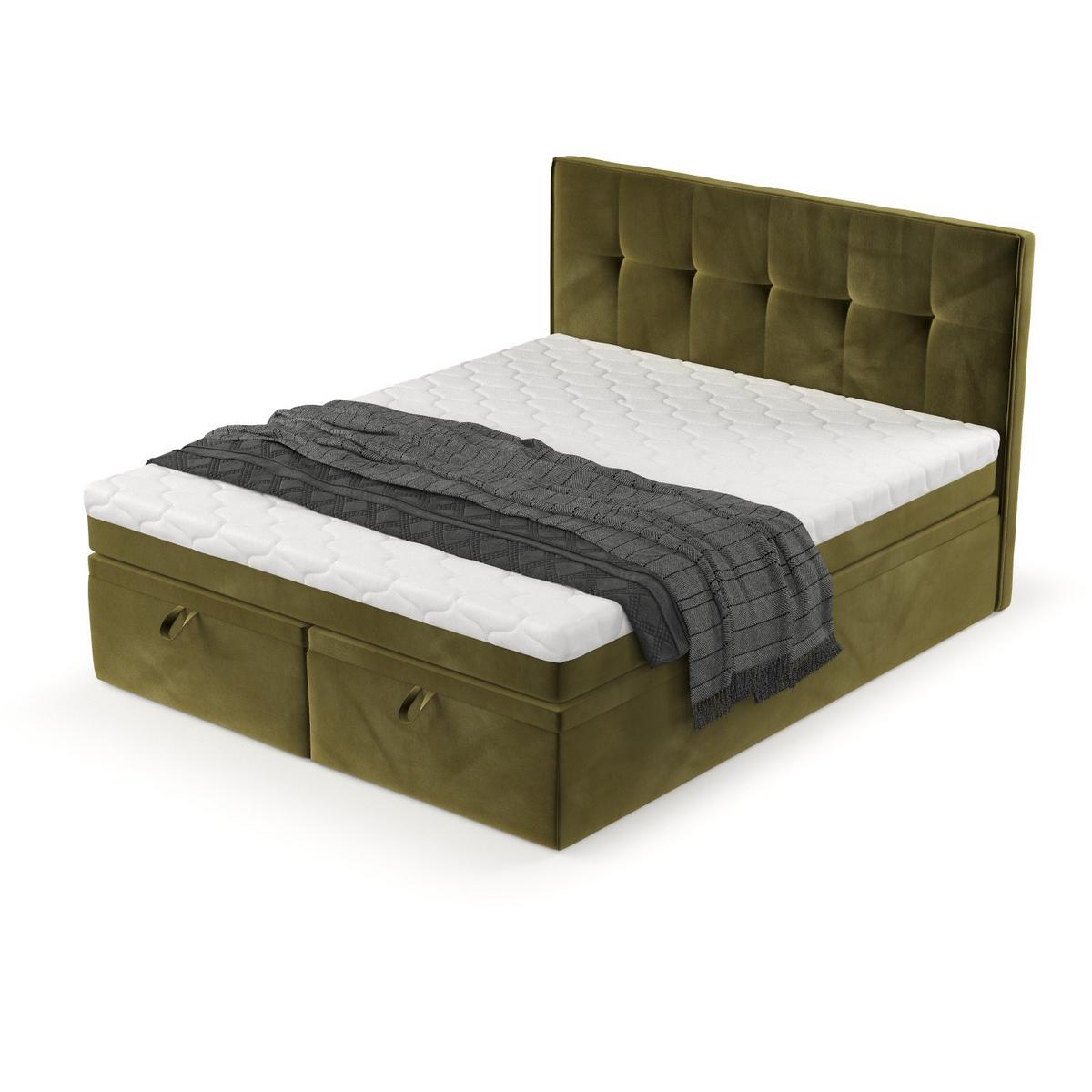 BOXBETT Arivo 140/200 cm Olivgrün im Kronos Stoff - Schwarz/Olivgrün, Holz/Holzwerkstoff (140/200cm) - AltaBeds