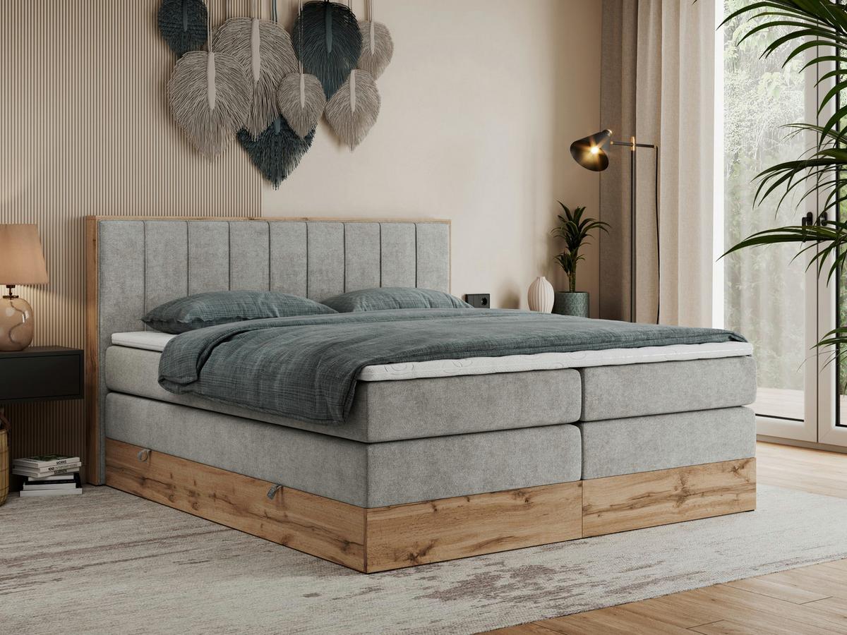 BOXSPRINGBETT BELLISSIMO KING 200/200 Hellgrau Struktur - H4 - Hellgrau, Holz/Textil (200/200cm) - MKS