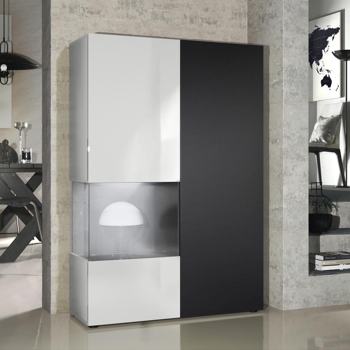 VITRINE Morena Tür und Einsatz in Schwarz matt - Schwarz, Holzwerkstoff (91.5/136.5/37cm) - Vladon