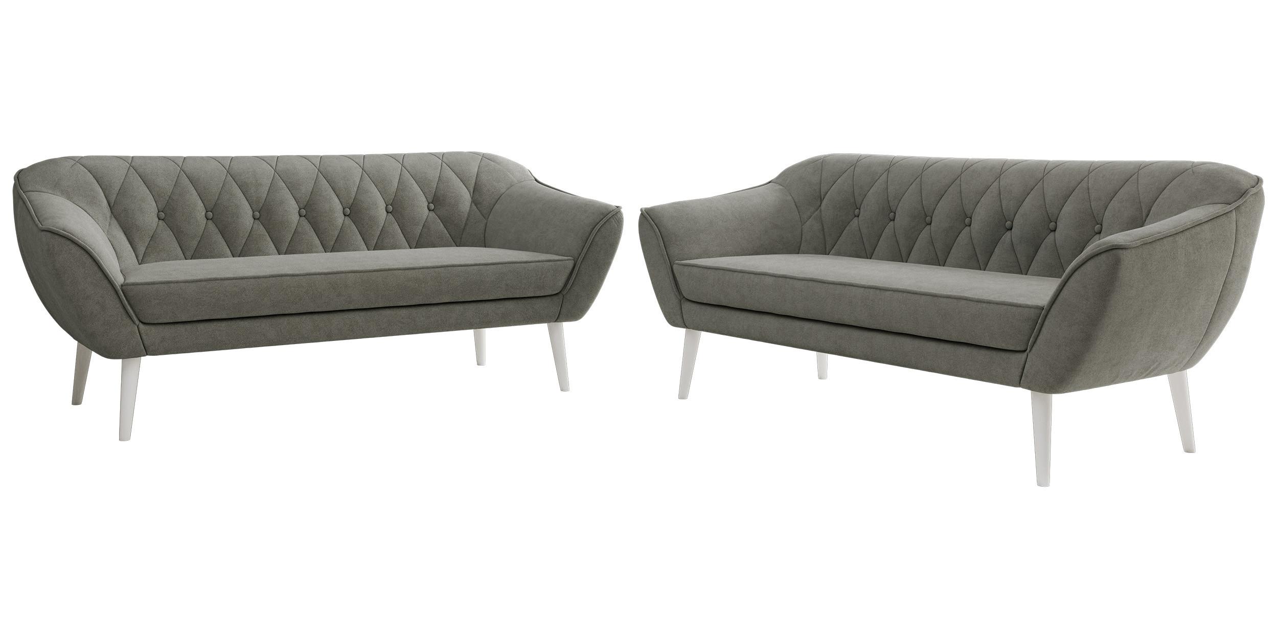 SITZGARNITUR PIRS 3+3 - Grau Strukture - Weiße Beine - Platinfarben/Weiß, Holzwerkstoff/Textil (180/75/74cm) - MKS