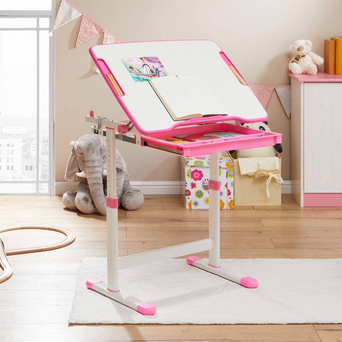 KINDERSCHREIBTISCH VITA - Weiß/Rosa, Holzwerkstoff/Metall (67/54/48cm) - CARO-Möbel
