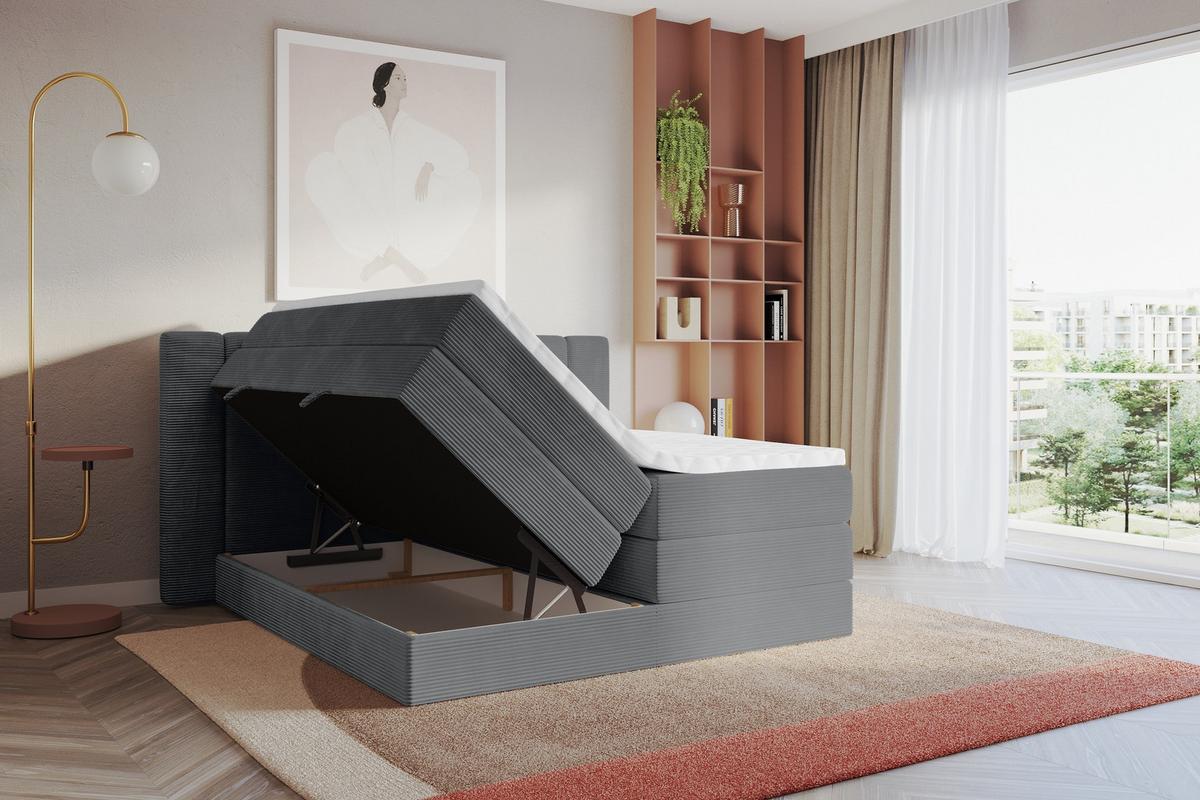 BOXSPRINGBETT mit Matratze H3/H4 - EVON KING - 180x200 cm Dunkelgrau - Graphitfarben, Holzwerkstoff (180/200cm) - ALTDECOR