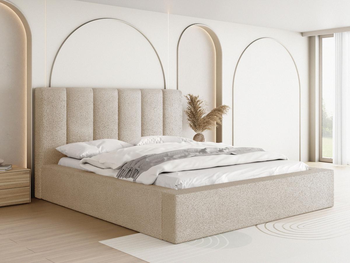 POLSTERBETT Amira mit Bettkasten, Beige Boucle 200x200 cm - Beige/Birkefarben, Holzwerkstoff/Kunststoff (200/200cm) - WFL GROUP