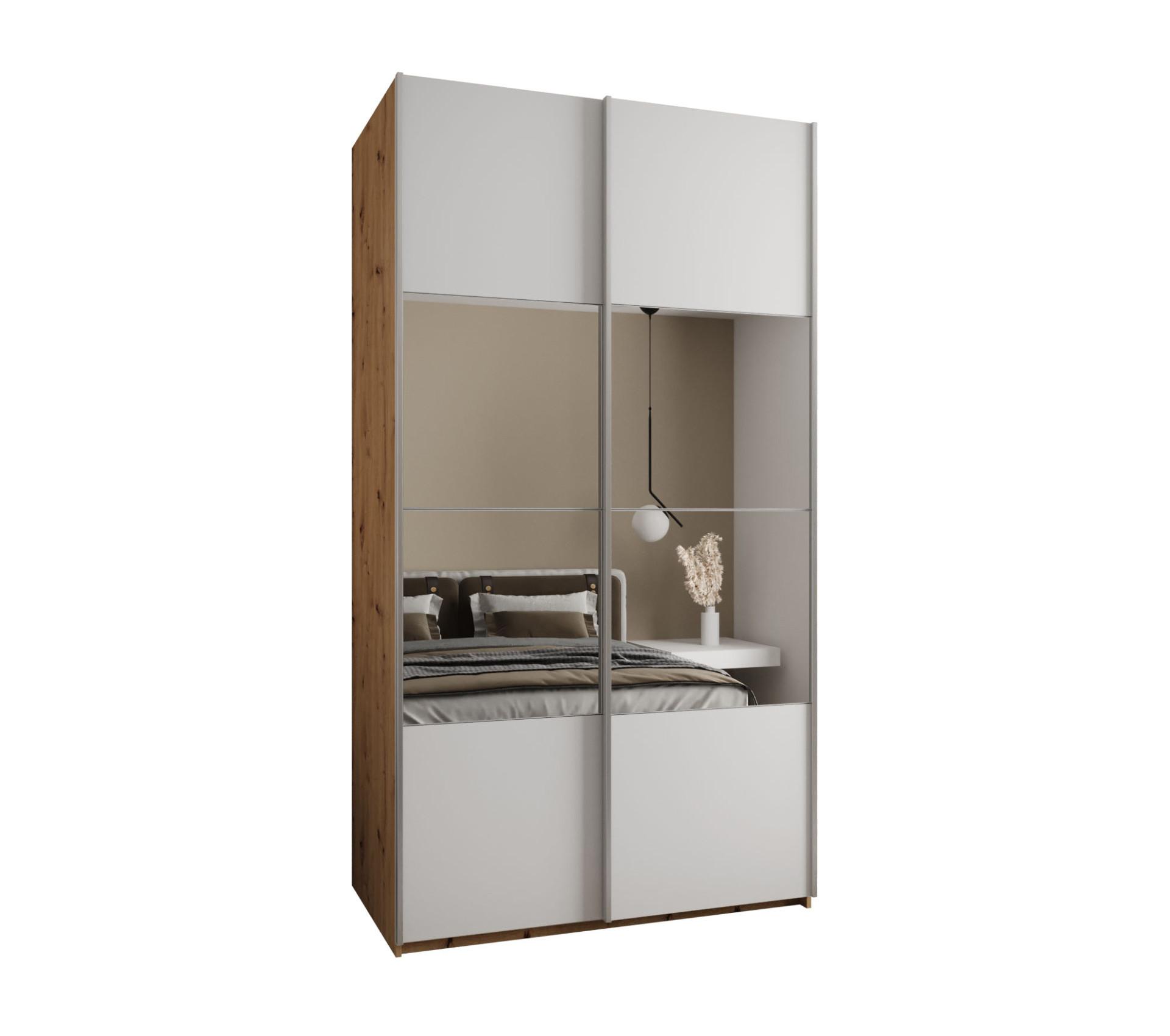 SCHWEBETÜRENSCHRANK 245,5/140/64 2-türig - Silberfarben/Weiß, Holz/Metall (140/245/64cm) - Abiks Möbel